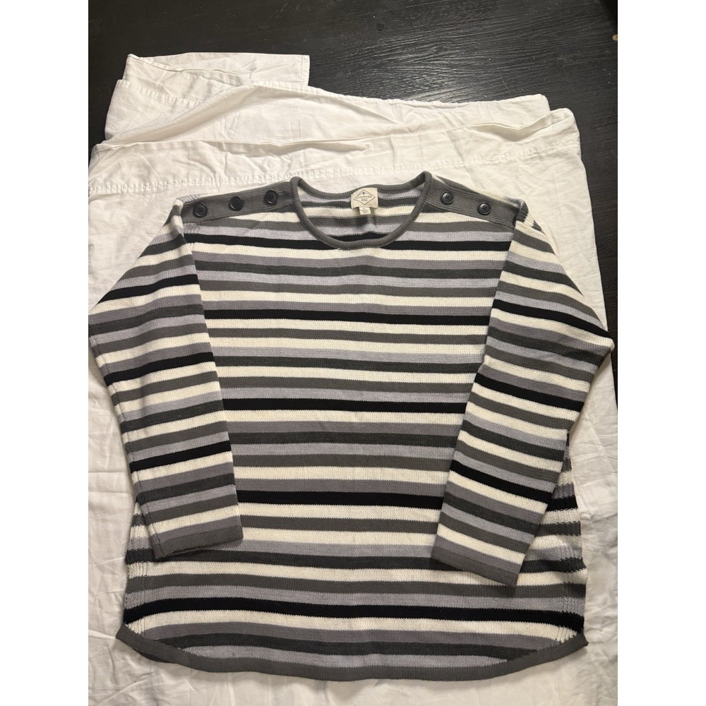 St. John's Bay Striped Knit Pullover Sweater XL Gray Black old vintage u2k